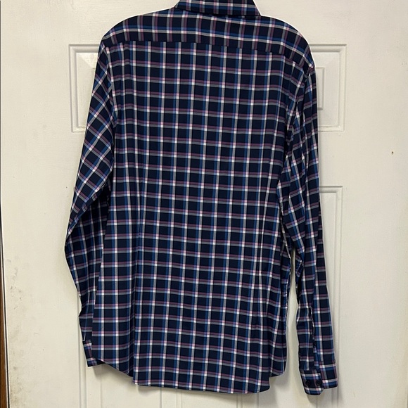 (🙈2 For $20)Express Men's Navy and Pink Checkered Shirt Large Slim Fit - Picture 3 of 3